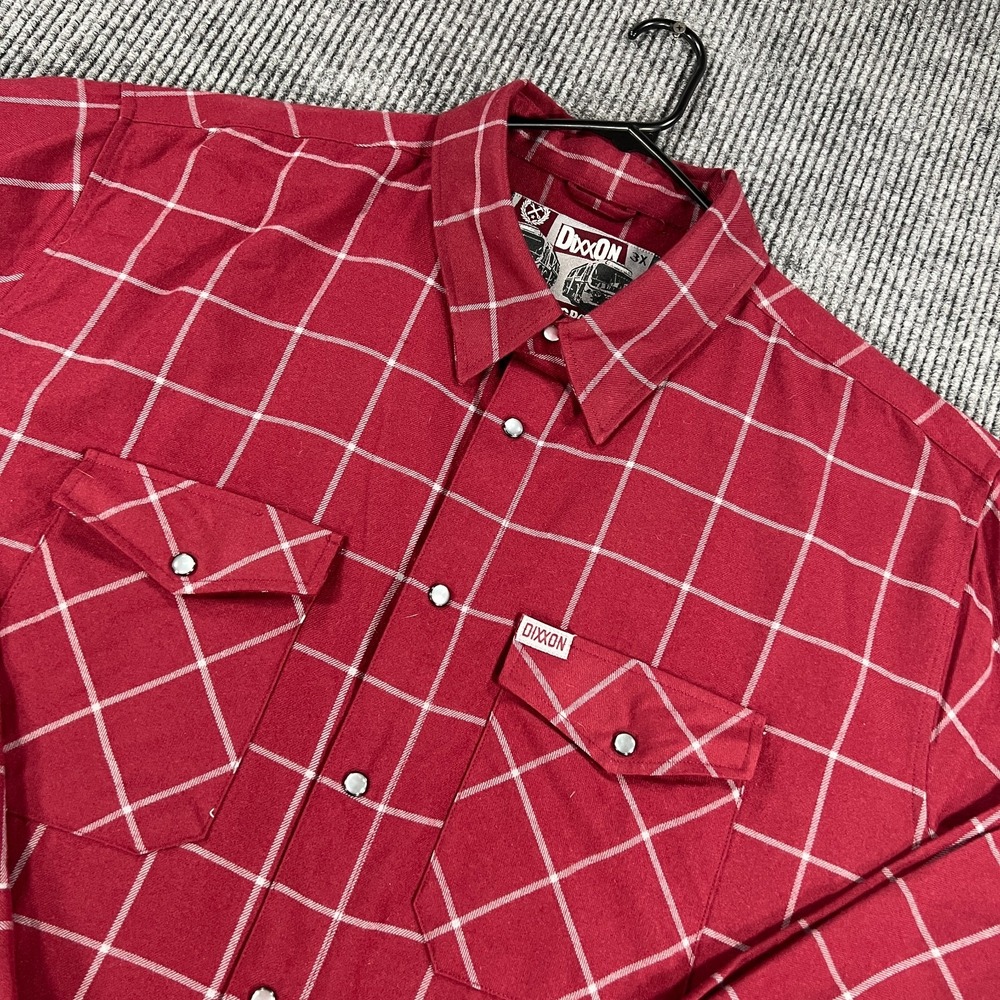 Dixxon Flannel Shirt The Underground Mens 3XL Red Check Long Sleeve Pearl Snap